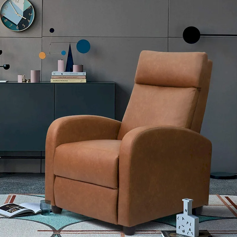 PU Leather Push-Back Recliner Chair, Brown / Black / Grey / Khaki / Red / Beige, Single