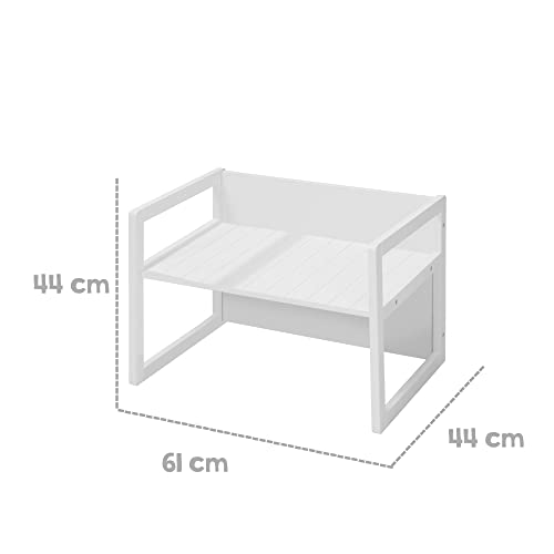 roba Set Tavolo   Sgabello per Bambini   Convertibile in Panca   Stile Country – Mobili per Bambini – 3 Altezze – Multifunzionale   Legno Laccato Bianco : Casa e cucina