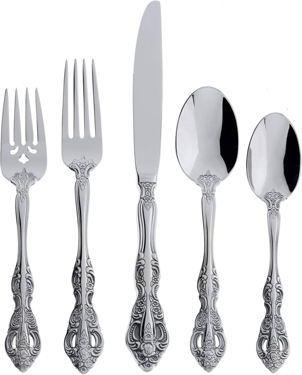 Oneida Silverware Set For 4, Michelangelo 20-Piece Fine Flatware Set, Service For 4, Heavyweight 18/10 Stainless Steel, Mirror Finish, Dishwasher Safe, Knives Spoons & Forks Sets (Silver, 20 Piece)