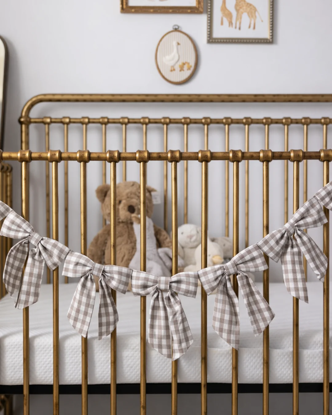 Beige Gingham Fabric Bows Garland