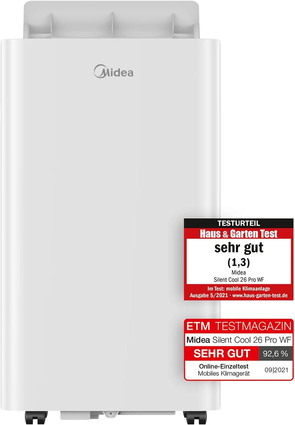 Midea Mobil Légkondicionáló Silent Cool 26 Pro WF, 3 az 1-ben Légkondi Elvezetőcsővel, Hűtés&Párátlanítás&Ventilálás, 9000 BTU, 2.6kW, kb. 80m³ (32㎡) Helyiségekhez, EEK A