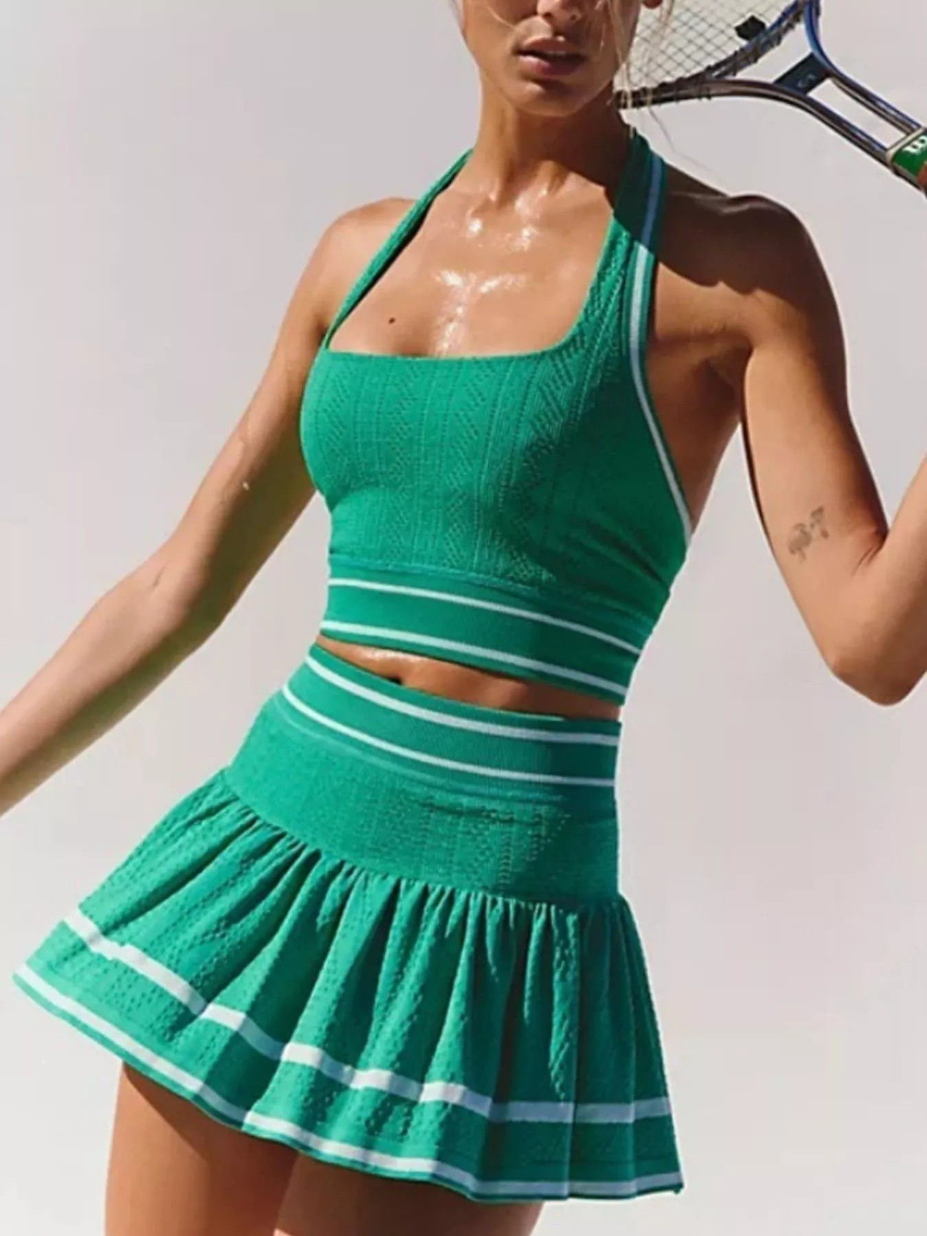 Halter Neck Tank and Skirt Tennis Active Set