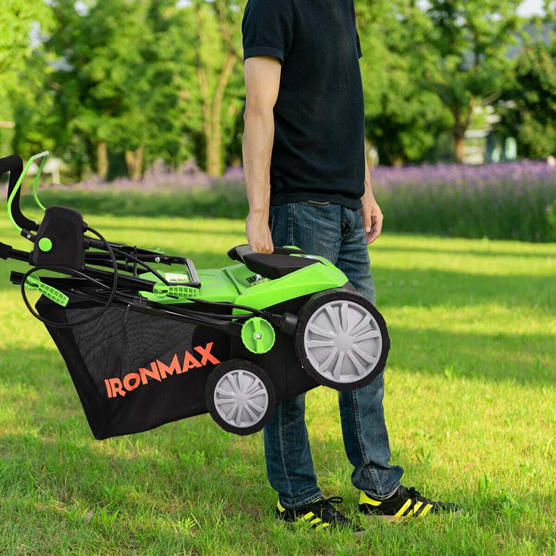 2 az 1-ben elektromos gyepszellőztető és talajlazító összecsukható nyéllel, 13 amperes, 38 cm-es vezetékes gyepszellőztető 50 literes gyűjtőzsákkal