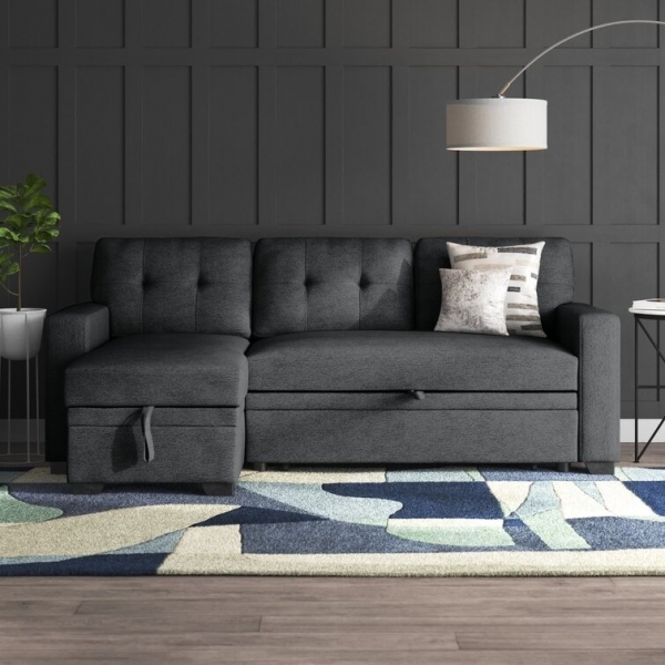 Anyan 83&prime;&prime; Wide Linen Reversible Sleeper Sofa & Chaise