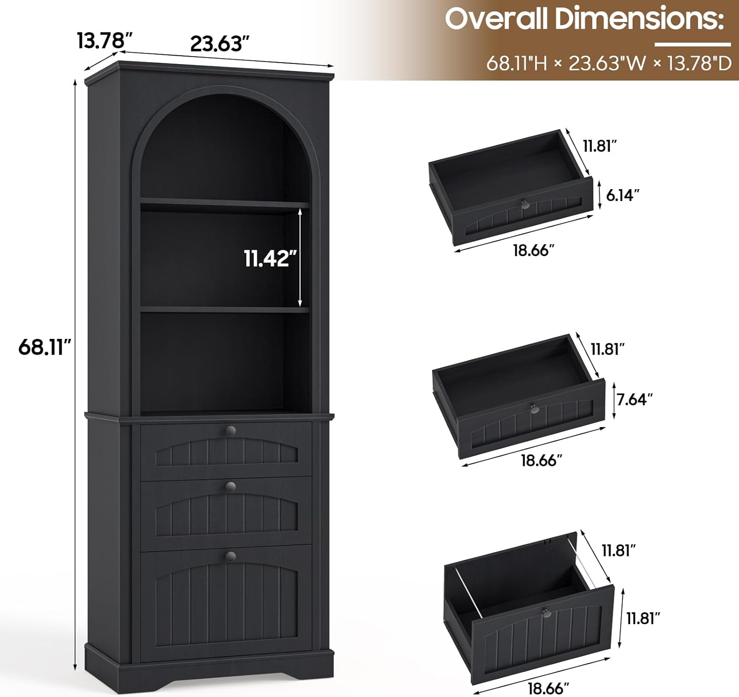 Bookshelf with File Drawers for Letter/A4/Legal Size Hanging Files, 68