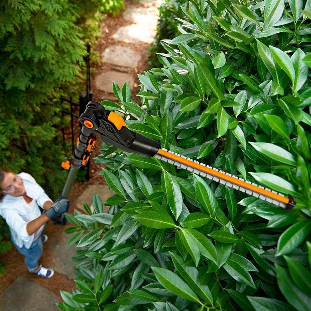 Worx 18V(20V MAX) Tagliasiepi telescopico a batteria WG252E, 2,0Ah, PowerShare, lame diamantate tagliate al laser, caricabatterie rapido da 1 ora