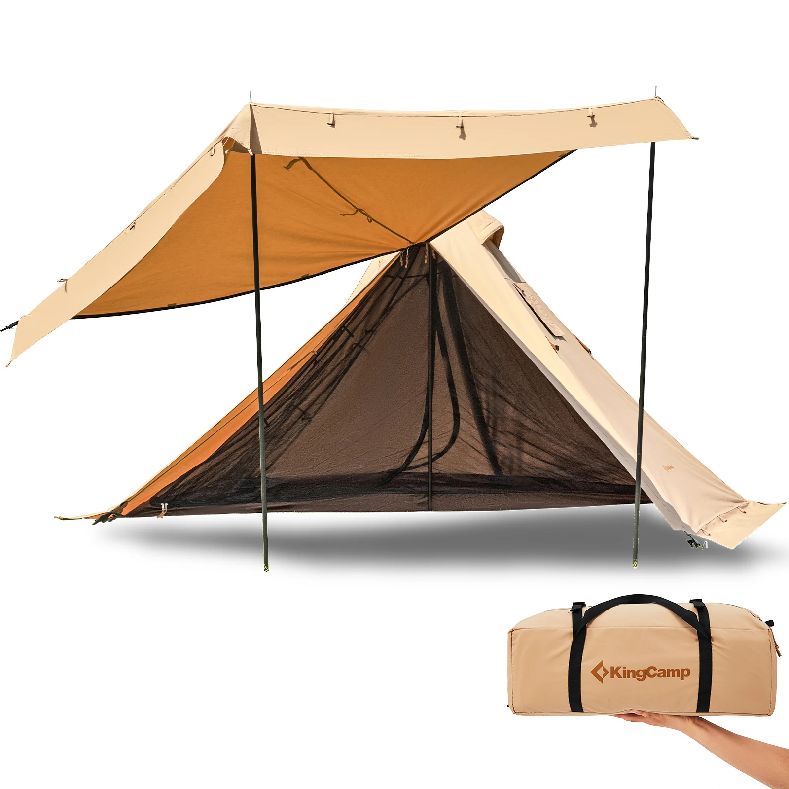 2025 KingCamp Torino 2 – Tenda spaziosa per 1-2 persone con struttura a palo singolo, uscita per camino, adatta all’inverno, idrorepellente e facilmente riponibile