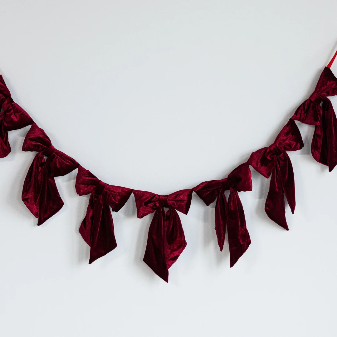 Velvet Bow Garland Deep Red