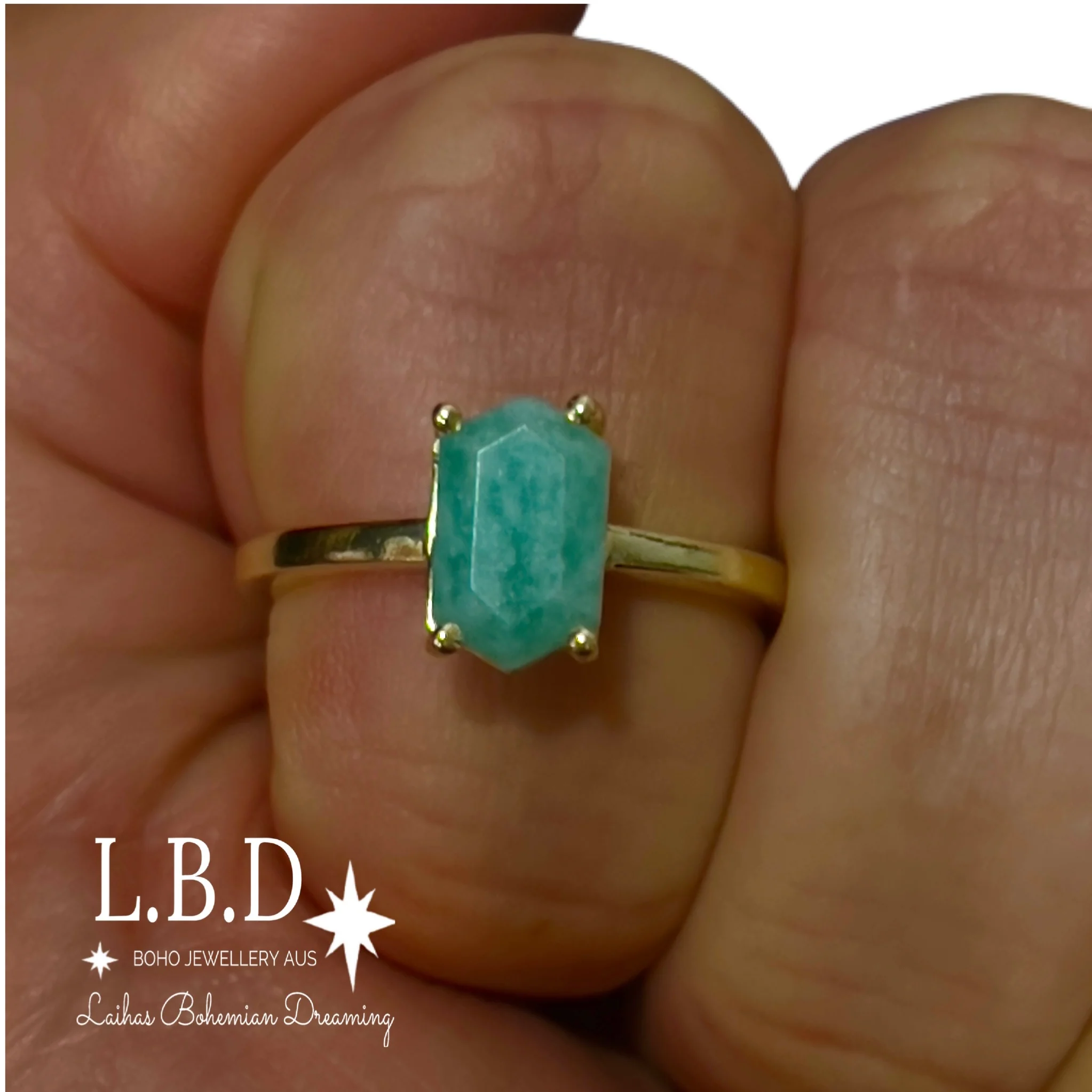 Laihas Gold Mini Hex Crystal Amazonite Ring
