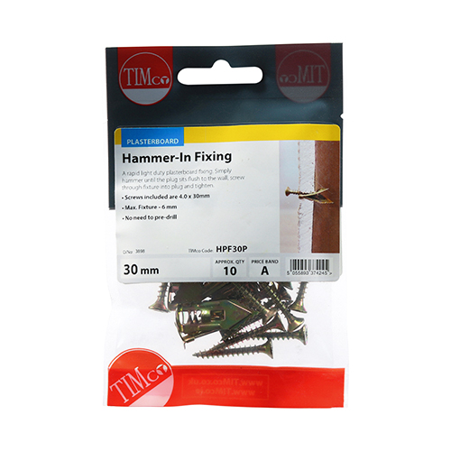 Timco Hammer-In Fixings – 4mm x 30mm Yellow Zinc (Pack of 10)
