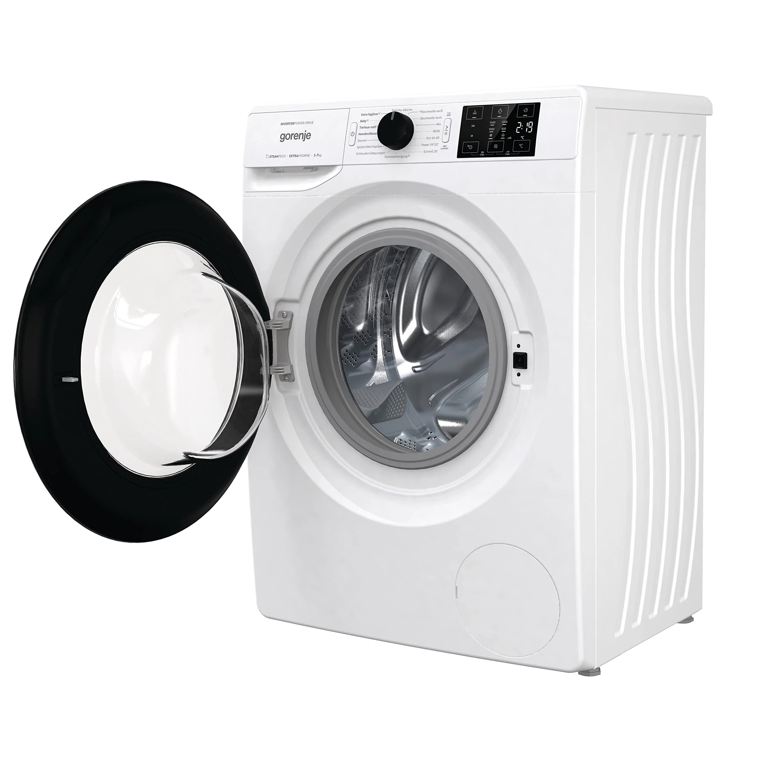 2025 Gorenje WAM 74 SAP, Lavatrice con funzione vapore, 7 kg, 1400 giri/min, 16 programmi, AquaStop, Motore Inverter PowerDrive, Tamburo in acciaio inox, Sicurezza bambini, Classe energetica A, Bianco