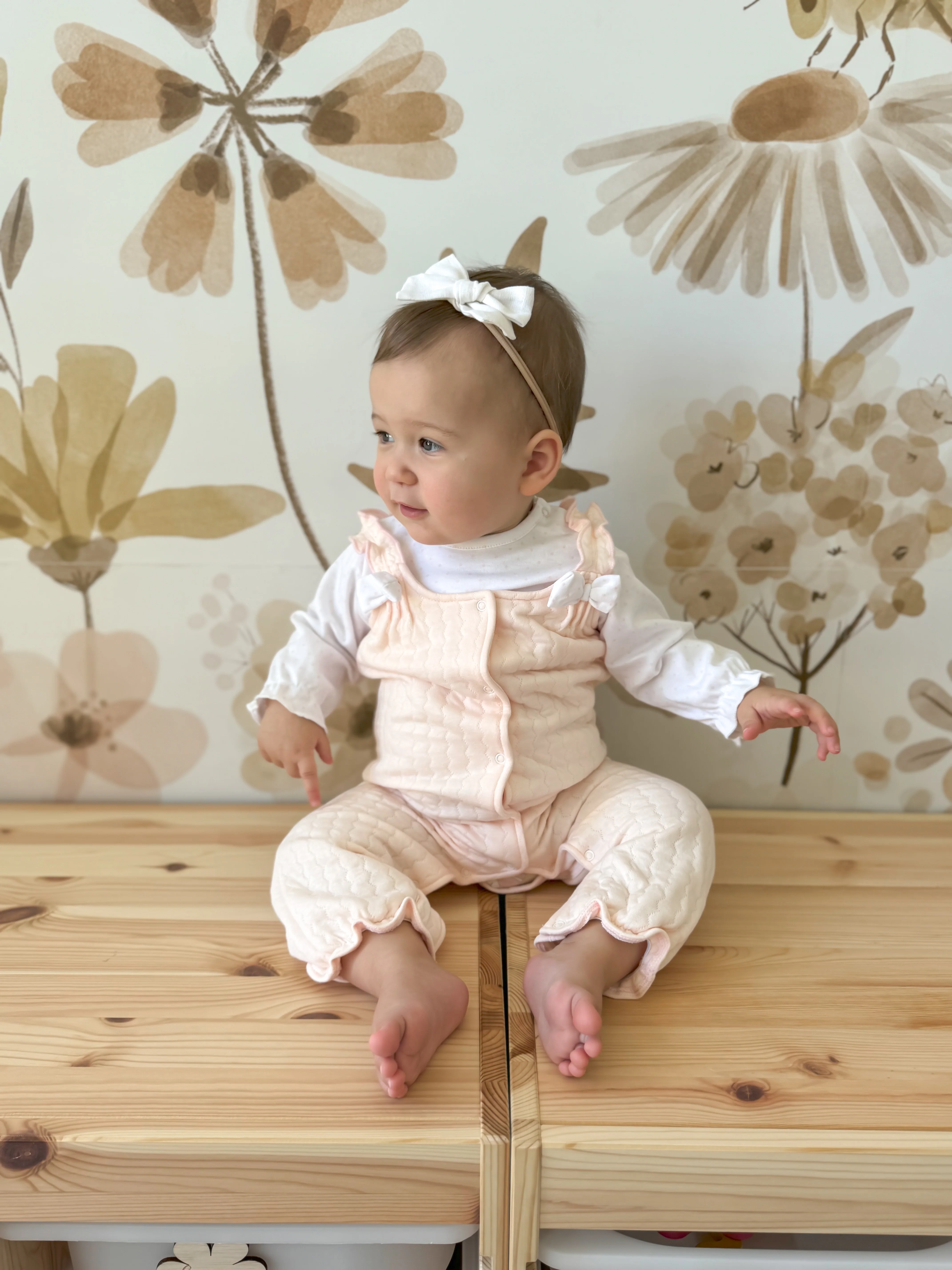 2pc Cotton Overalls with Bows | White & Pink