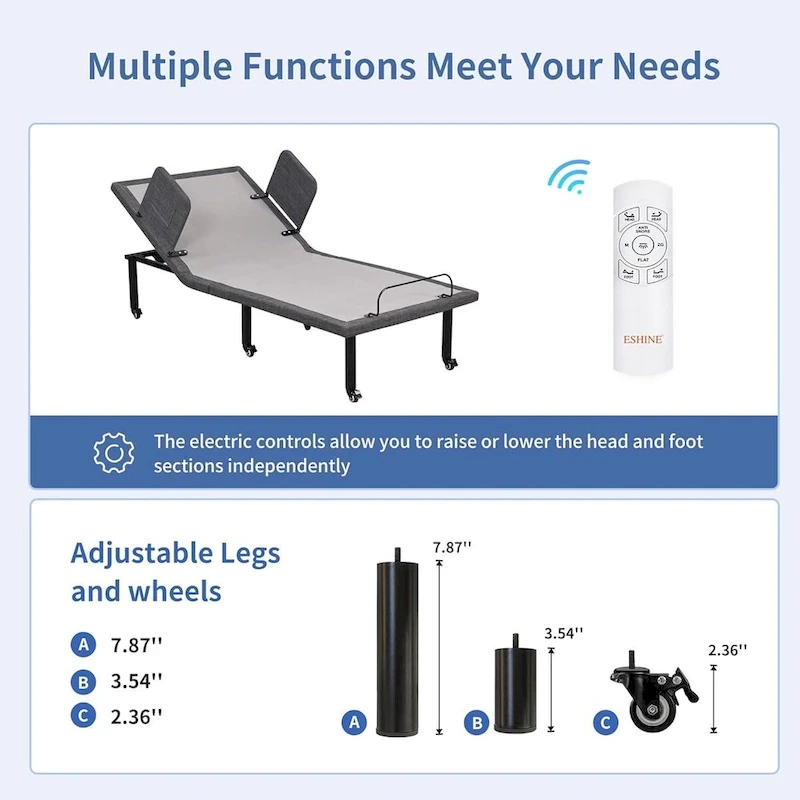 Adjustable Bed with Wireless Remote, Hospital Bed Base with/without Mattress