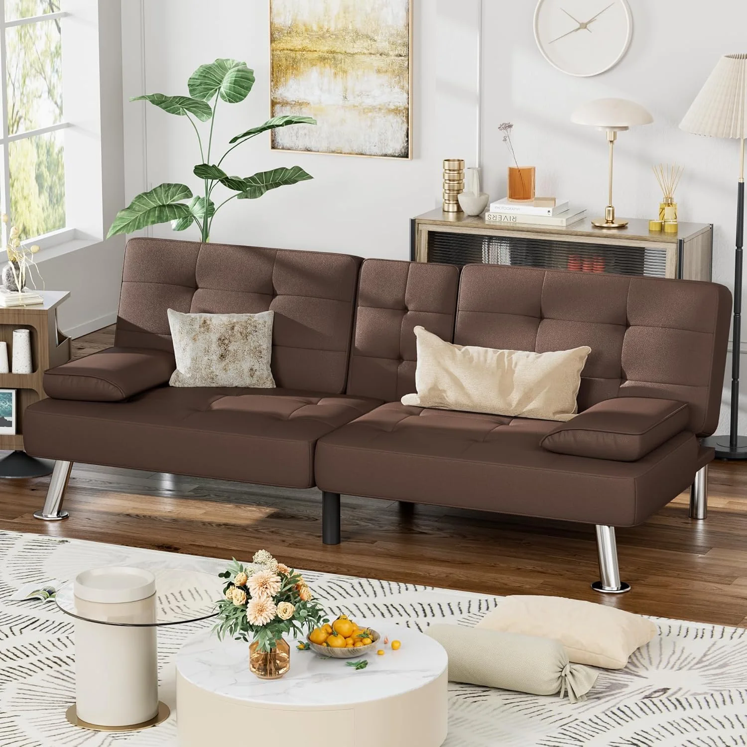 Homall Futon Sofa Bed Leather Futon Couch Removable Armrests Adjustable Recliner Sofa Bed
