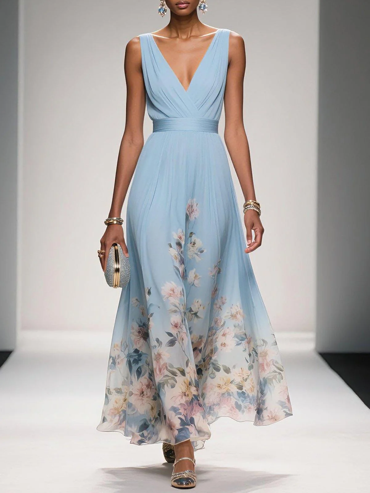 Womena??s Floral Print Dress Elegant A-Line Style for Weddings
