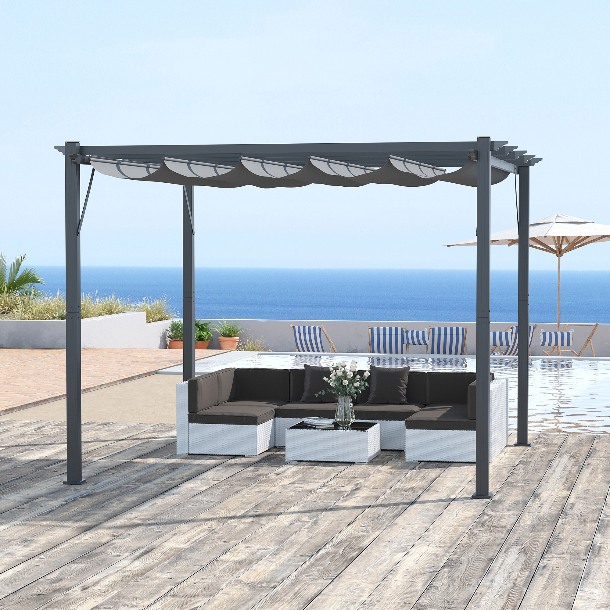 Outsunny Pergola Aluminium 3x3m voor Tuin, Grijs