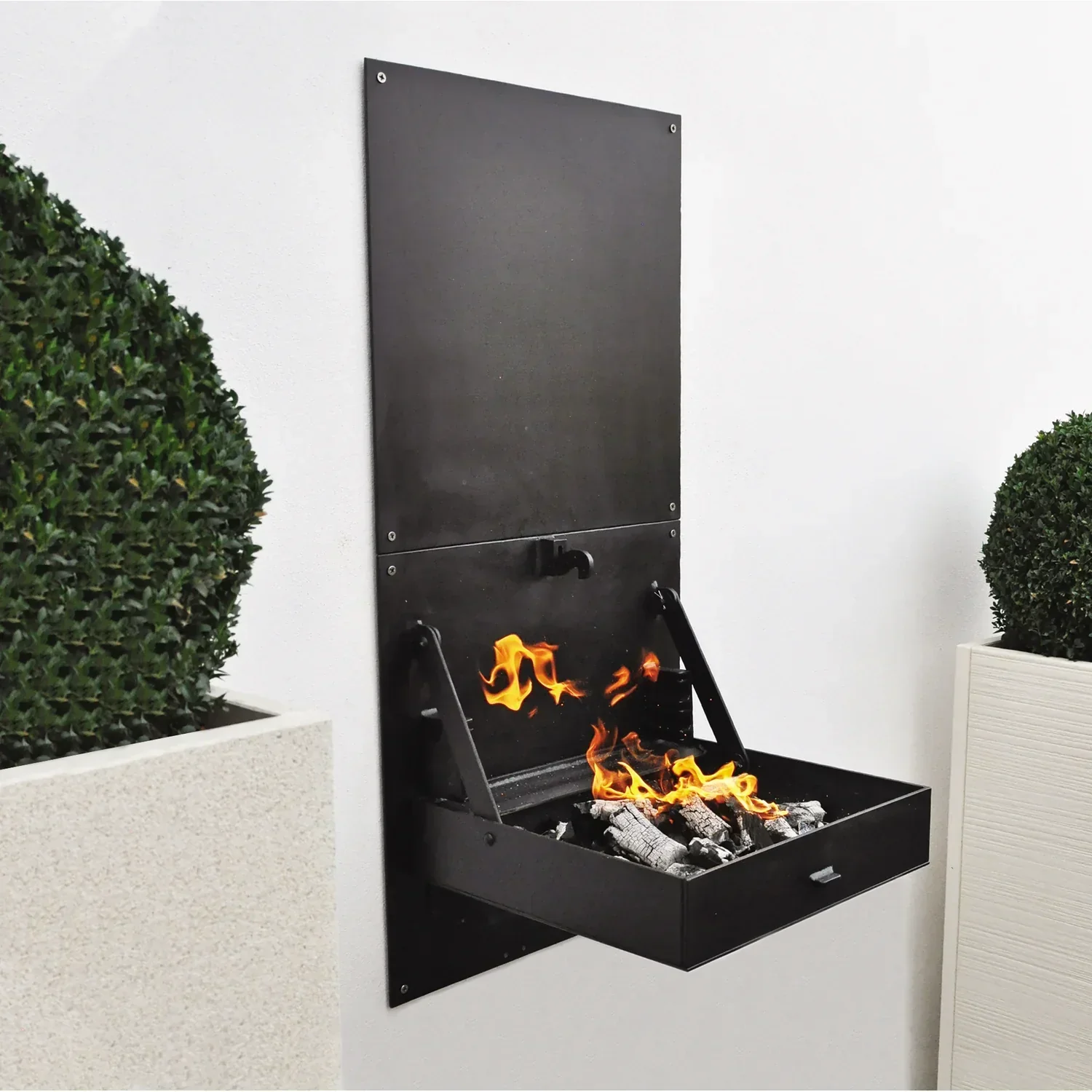 Tuozi - Barbacoa De Obra Para Leña Y Carbón Modelo Wall Ibbq Con Placa De Protección (negro - 58,5 X 57 X 114 Cm) Ref: 4200/2