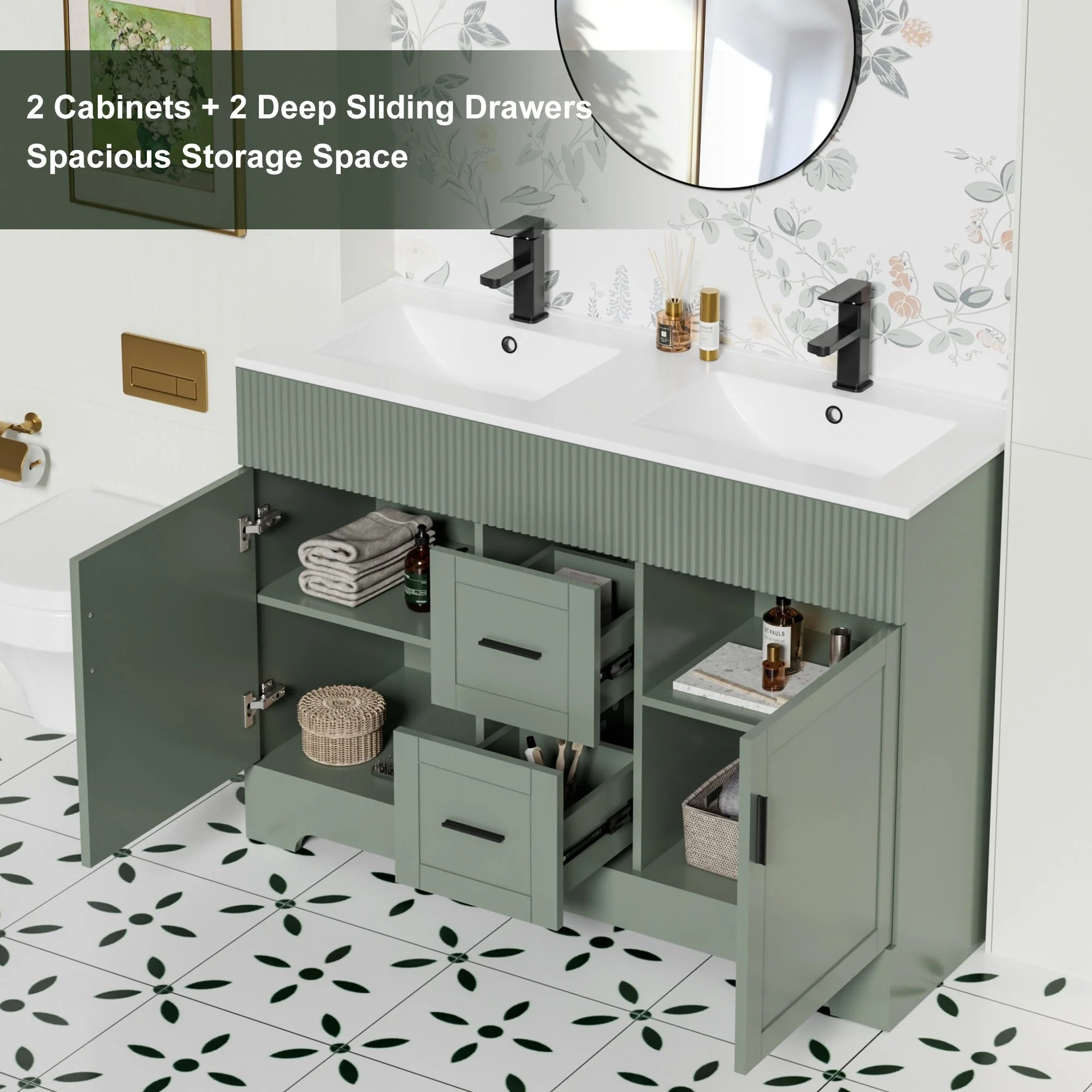 Wavy Line 30/36/48 Bathroom Vanity Set with Sink & Faucet