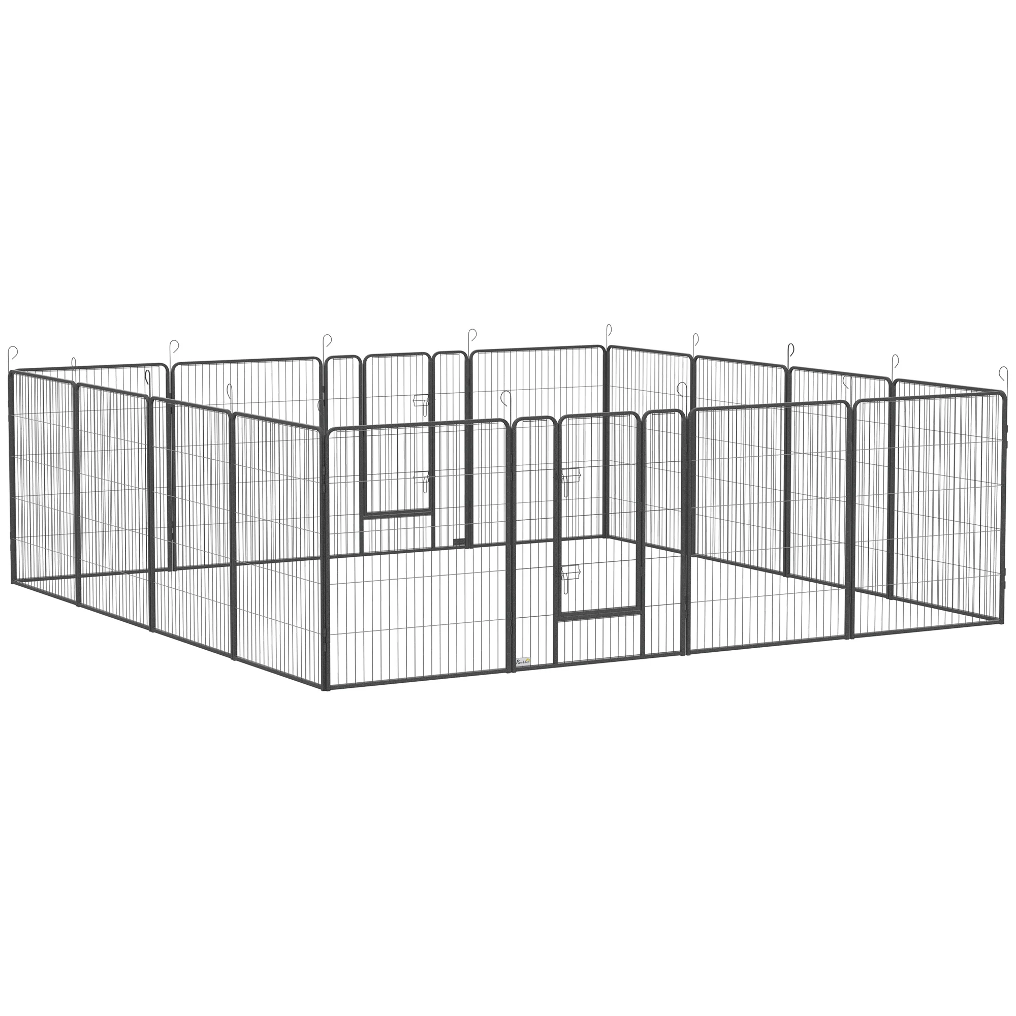 PawHut Puppy Run modulair ontwerp 16 panelen 2 deuren weerbestendig staal 3,2 x 3,2 x 1 m grijs