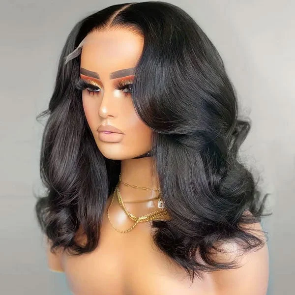 Clearance 220% Density Short Body Wave Bob HD Lace Front Wigs Pre Plucked Pre Bleached Human Hair Bob Wigs For Women