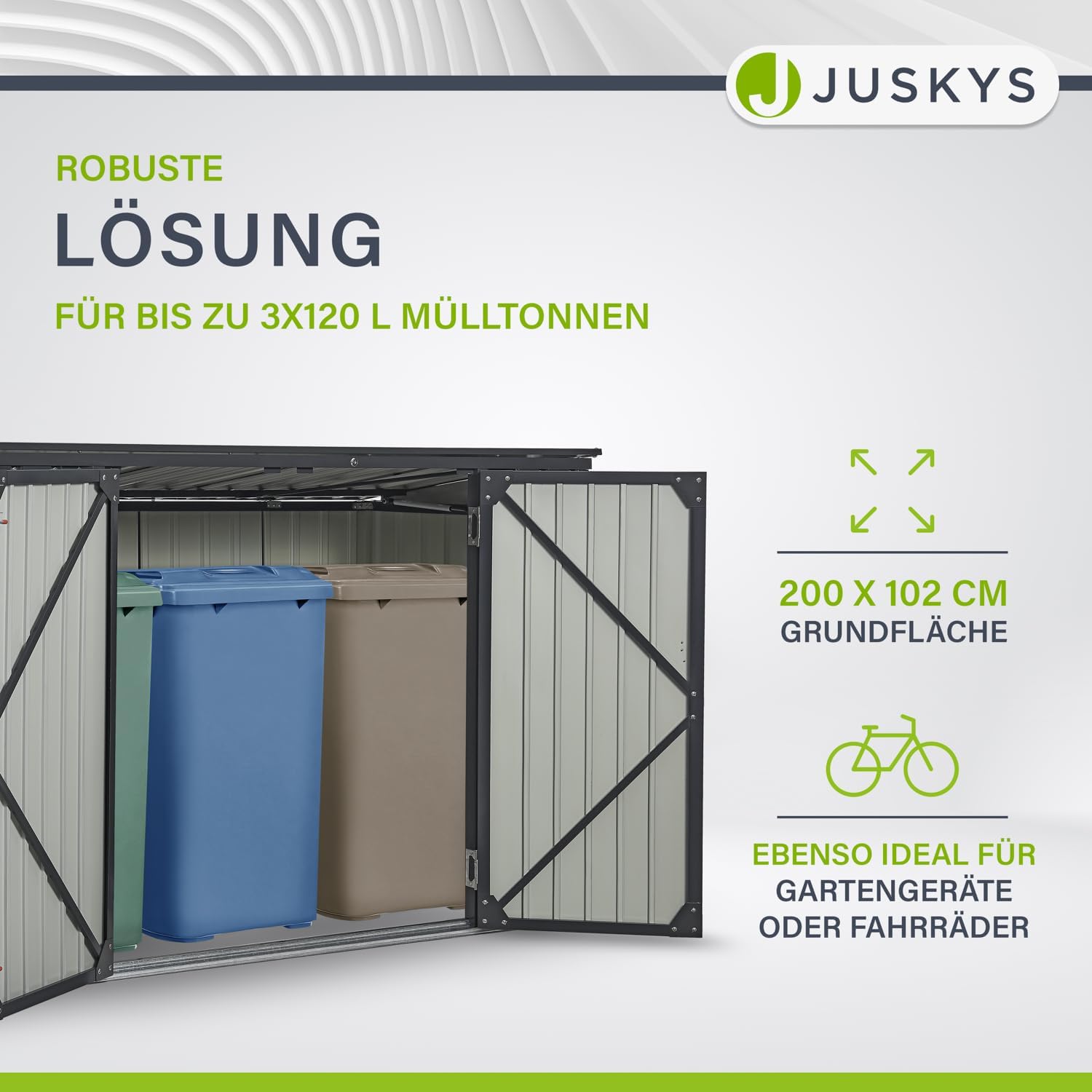 Juskys 3er Mülltonnenbox Namur 3 x 120 Liter Tonnen - 2m² - 2 Türen - Metall Mülltonnenverkleidung Müllbox Müllhaus Aufbewahrungsbox