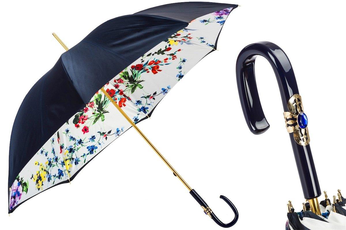 Navy Umbrella with Flowers