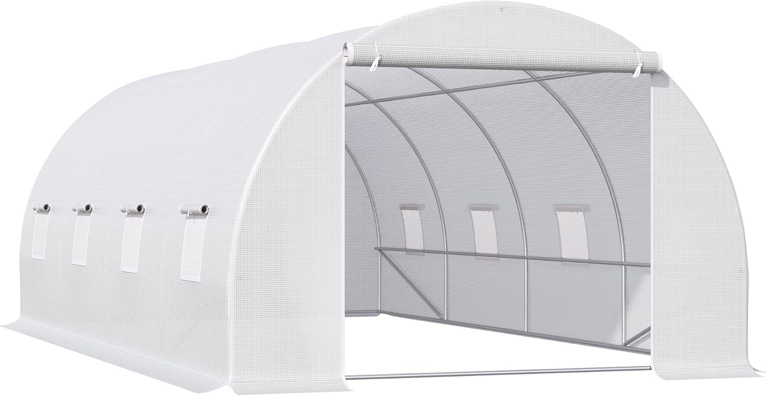 Outsunny Serra da Giardino a Tunnel Per Piante in PE con Tubi di Metallo 6x3x2m Bianco