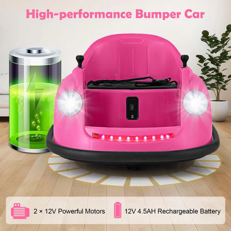 12V Electric Kids Ride on Bumper Car with Remote Control, 360° Spin & LED Lights, Battery Powered Baby Bumping Toy Car for Toddlers Ages 2-5