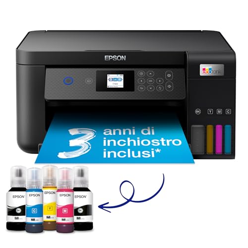 Stampante multifunzione Wi Fi con serbatoio d'inchiostro EcoTank ET 2850 A4, con fornitura inclusa fino a 3 anni di inchiostri, nero : Informatica