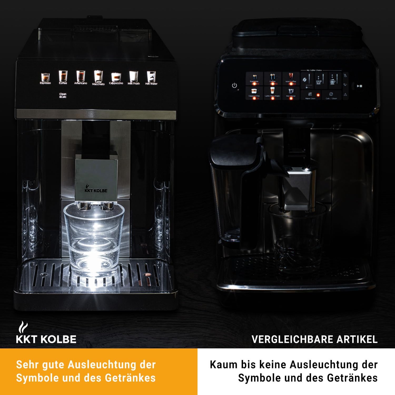 KKT KOLBE One Kaffeevollautomat mit Milchbehälter, Milchschaumdüse und Zubehör, 2 Tassen Funktion, 15 Bar, 7-stufiges Mahlwerk, Touchscreen, Automatische Reinigung, 7 Getränke, schwarz silber