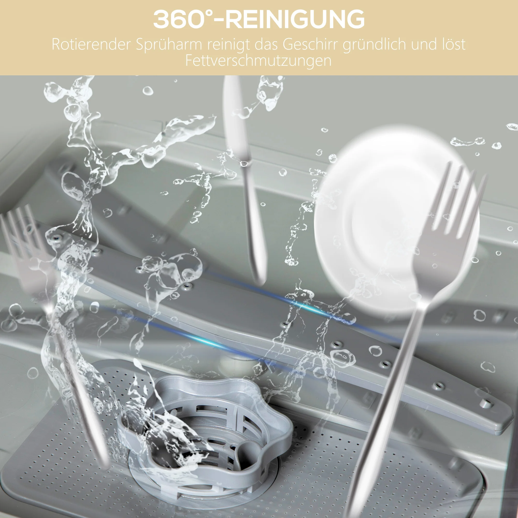HOMCOM Compacte Tafelvaatwasser, 4 Couverts, Droogmodus, 6L Tank/Kraan, Startuitstel, LED, Wit
