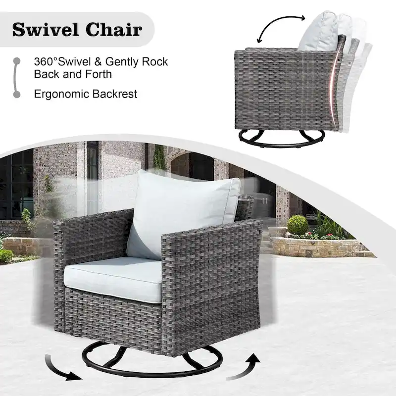 HOOOWOOO 8-piece Rattan Wicker Patio Furniture Set with Fire Pit