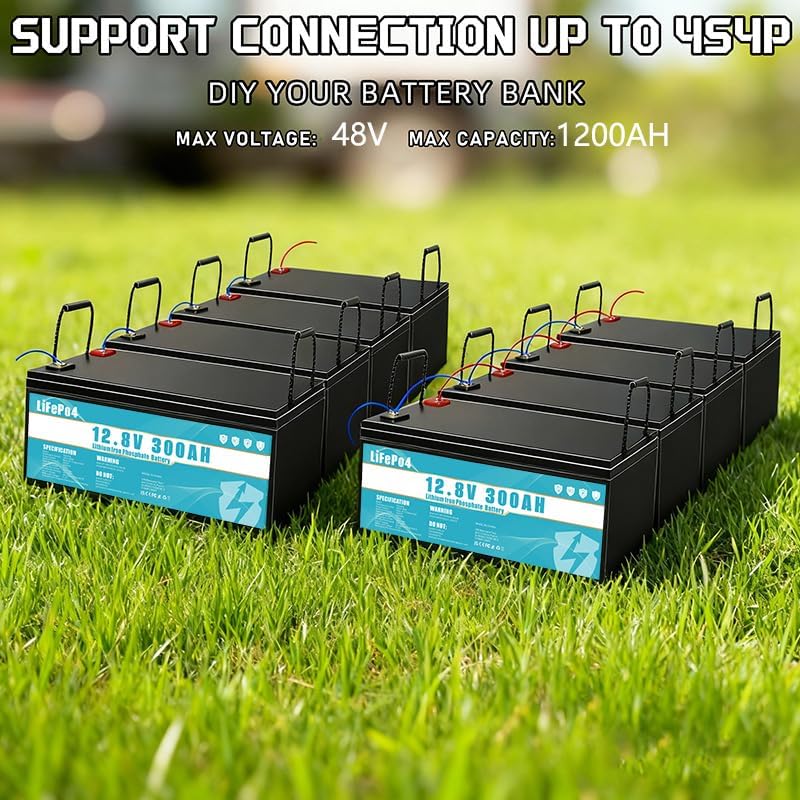 LiFePO4 Batterie 12V 300Ah Lithium Eisenphosphat Batterie, ausgestattet mit 300A BMS, Lebensdauer über 8 Jahre, geeignet für Camping, Solarenergie, Notstromversorgung usw.