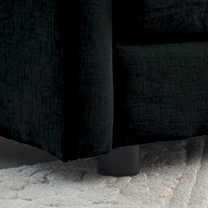 Black 2-Piece Chenille Sofa Set with Loveseat Sofa and Single Sofa