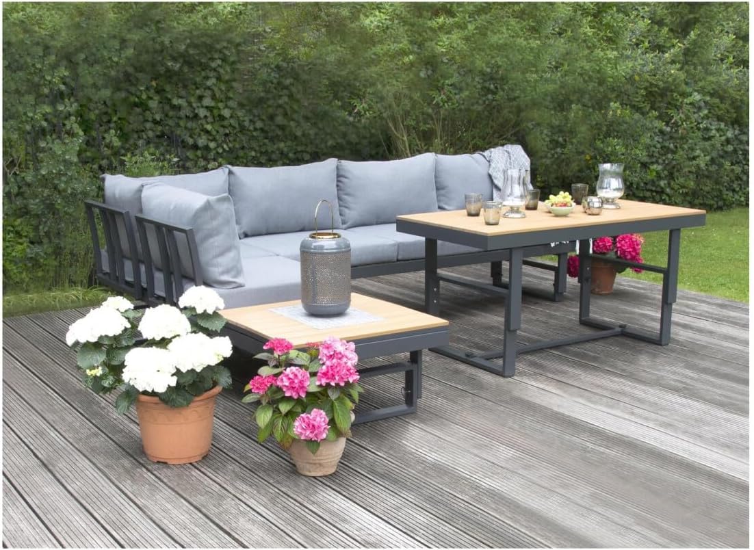 Green Spirit - Gartenlounge-Set Piazza - Grau, Aluminium, Tisch und Sitzbank höhenverstellbar, Wetterfest, Gartenmöbel-Set mit 2 Sofas & Tisch, Eck-Lounge für Garten, Terrasse & Outdoor