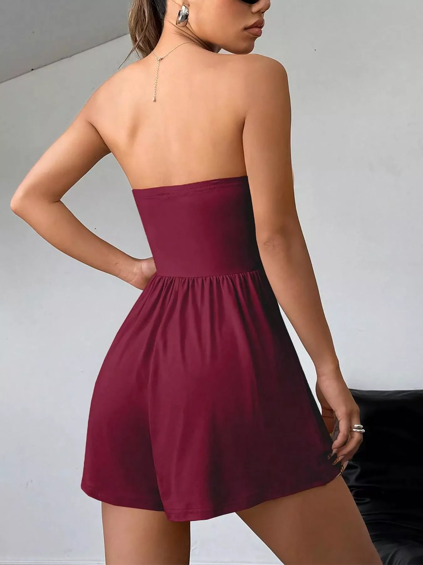 Chic Strapless Ruched Waist Romper