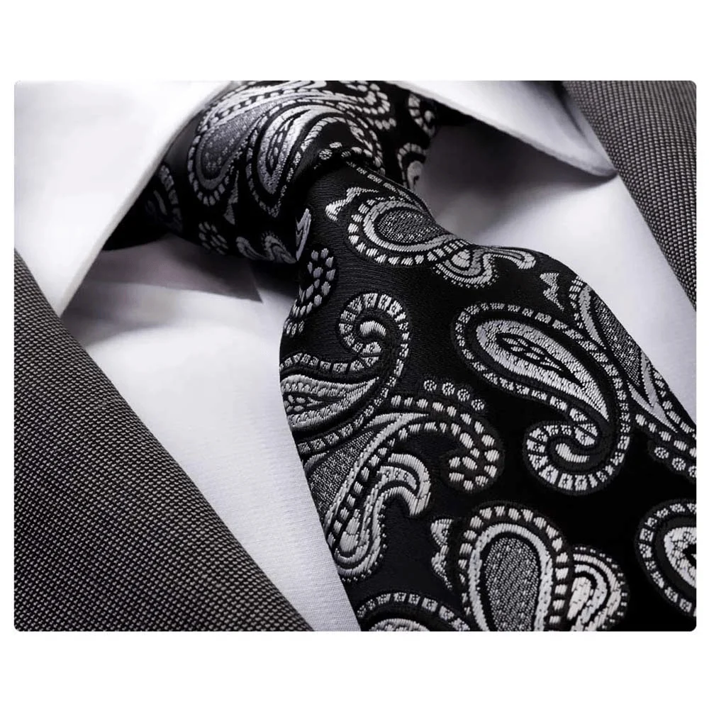 Black Grey Paisley, Men's Premium Necktie