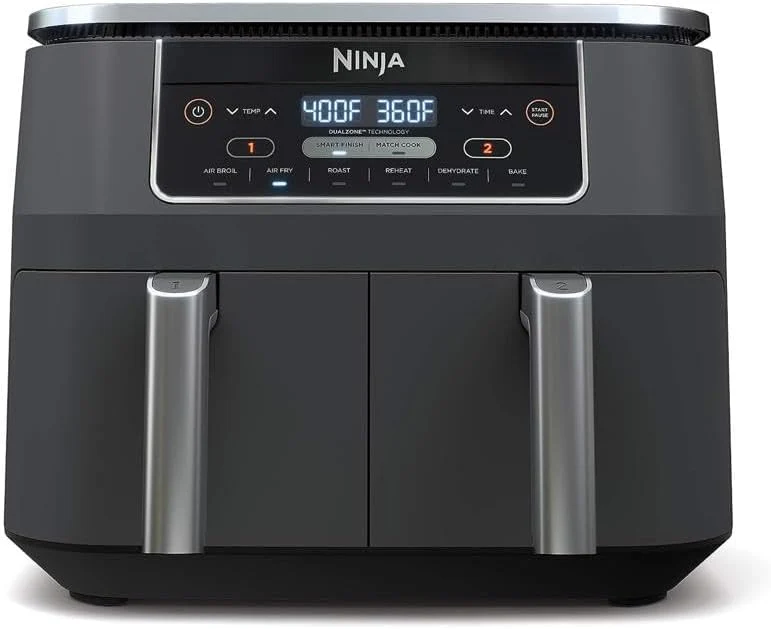 Ninja Foodi 10QT 6-in-1 DualZone Smart XL Air Fryer, 2 Independent 5QT Baskets, Smart Cook Thermometer, Match Cook, Smart Finish, Air Fry, Roast, Bake, Dehydrate, Reheat, Grey, DZ550