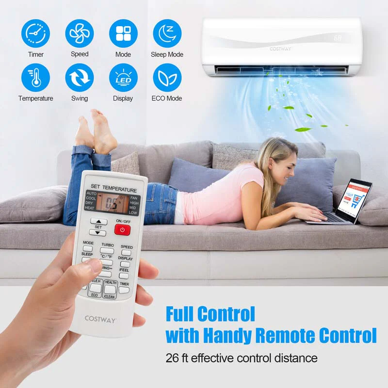 9000 Btu 17 Seer2 Mini Split Air Conditioner Amp Heater Ductless Inverter System 208 230V Wall Mounted Ac Unit With Heat Pump