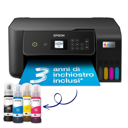 EPSON EcoTank ET 2820 stampante Multifunzione A4 (stampa, copia, scansione) USB, Wi Fi Direct, display LCD 3,7 cm, serbatoi flaconi alta capacità, Epson Smart Panel, fronte/retro, Nero : Informatica