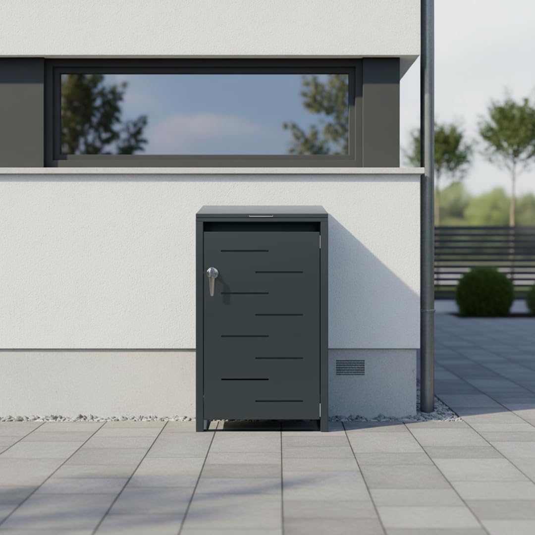STEELSØN Diorus Mülltonnenbox 1er bis 240L abschließbar – Hochwertige Mülltonnenverkleidung 1 Tonne aus Stahl – Müllbox Müllcontainer Anthrazit - Mülltonnen Box wetterfest – Gerätebox mit Schloss