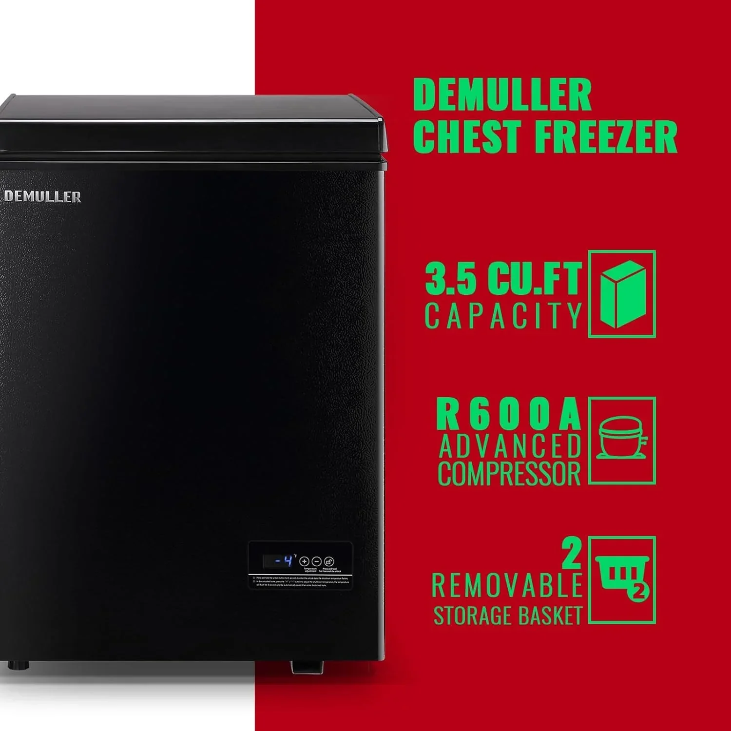 Chest Freezer 5.0Cubic Feet Deep Freezer Freestanding Freezers 2 Removable Stainless Steel Basket