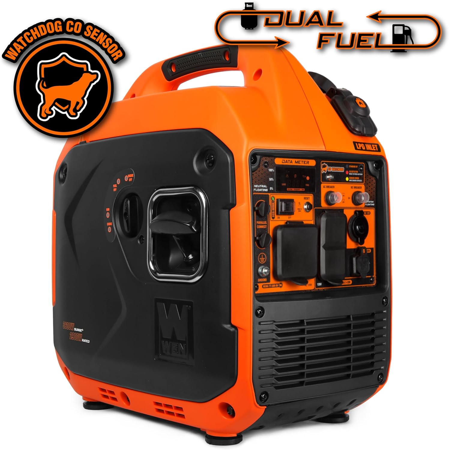 WEN Quiet and Lightweight 3600-Watt Dual Fuel RV-Ready Portable Inverter Generator with Fuel Shut Off and CO Watchdog (DF360iX)