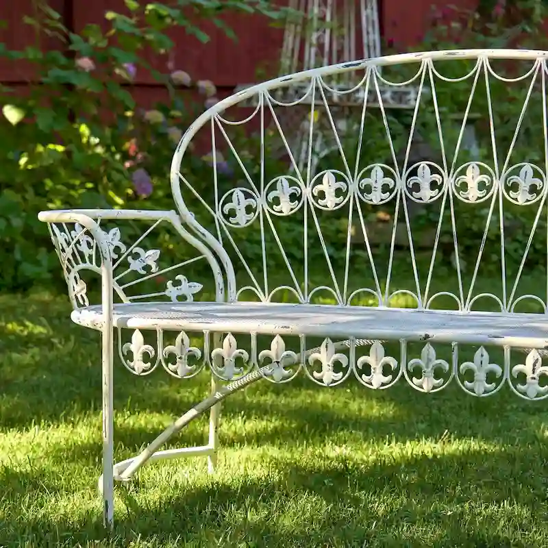 Garden Bench with Curved Back  Paris 1968  in Antique White - 34.96 x21.65 x38.58
