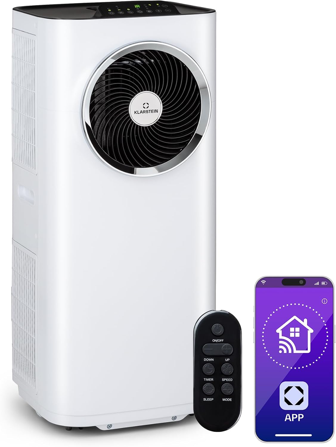 Klarstein Kraftwerk Eco Smart 11 Mobiles Klimagerät – 11,500 BTU, 35-59 m², WiFi & App-Steuerung, 3-in-1 Klimaanlage, Ventilator & Entfeuchter, Leise 50 dB, A+ Effizienz, Fensterkit Inkl., Weiß