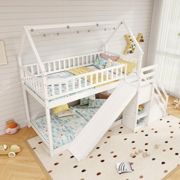 Twin Over Twin Bunk Bed with Slide and Staircase