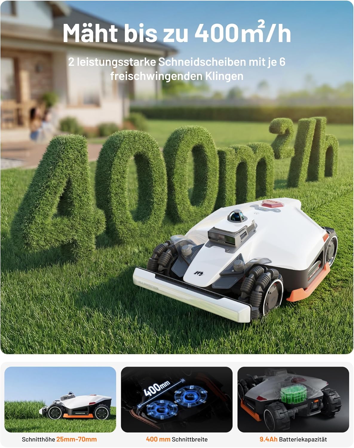 MAMMOTION LUBA 3 AWD 1500 Mähroboter ohne Begrenzungskabel für 1500㎡, 360° LiDAR+Dual-Kamera mit KI-Steuerung, Kein RTK, AWD für bis zu 80% Steigung, 15 Multi-Zonen, Schnitthöhe 25-70 mm, 9,4Ah-AKKU