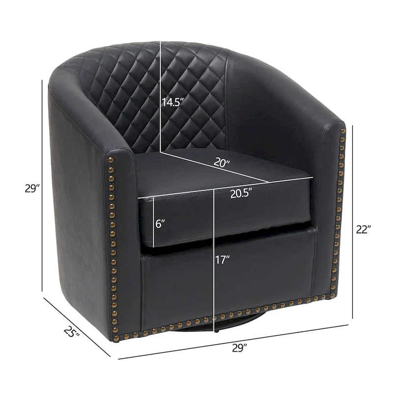 KINWELL 29 Wide Tufted PU Leather Swivel Barrel Chair
