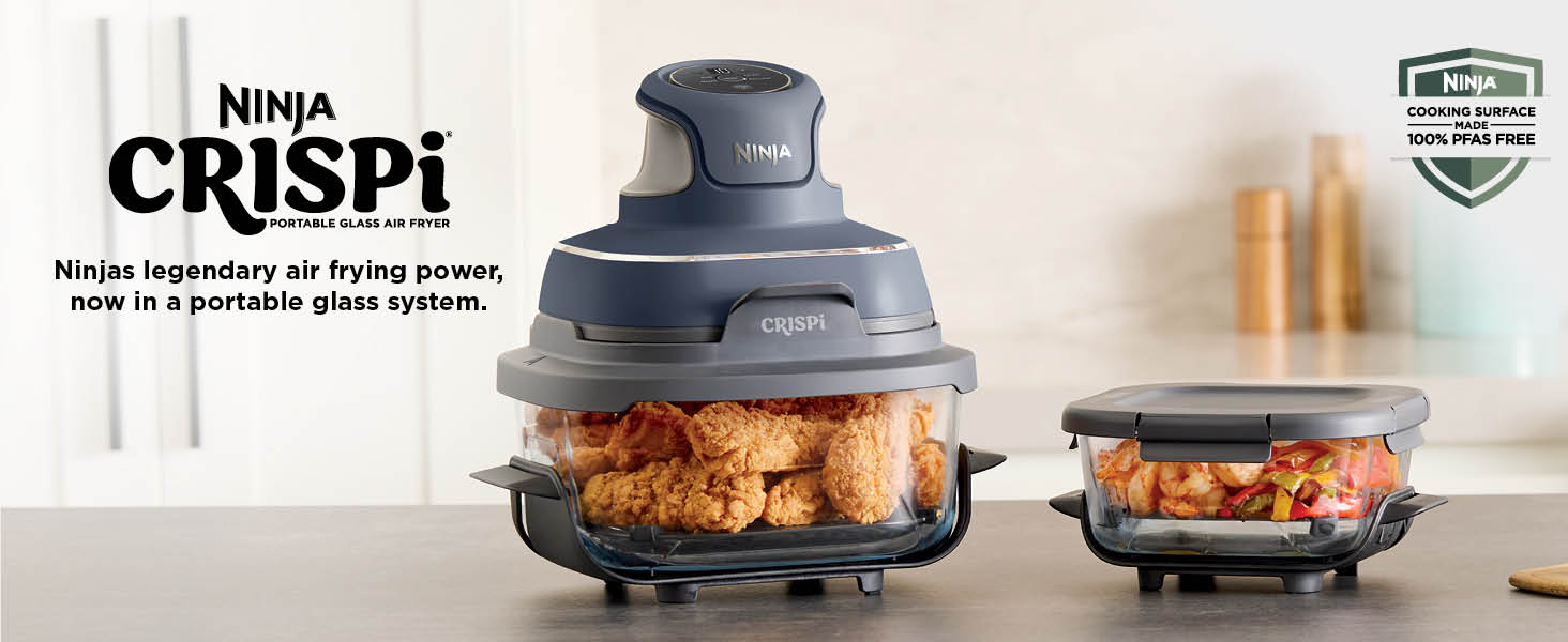 Ninjas legendary air frying power, now in a portable glass system.