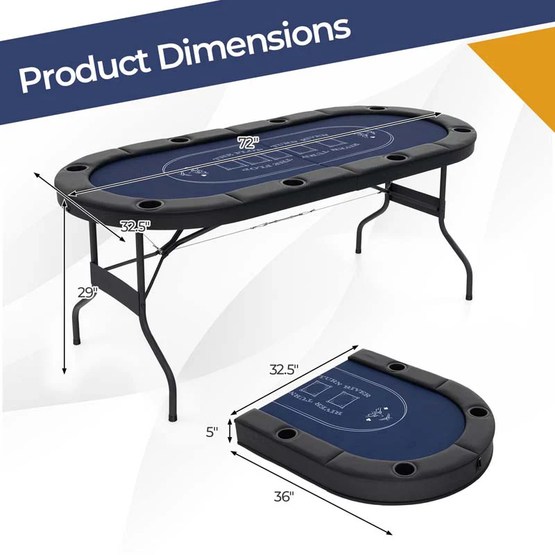 8-Player Foldable Poker Table, 72